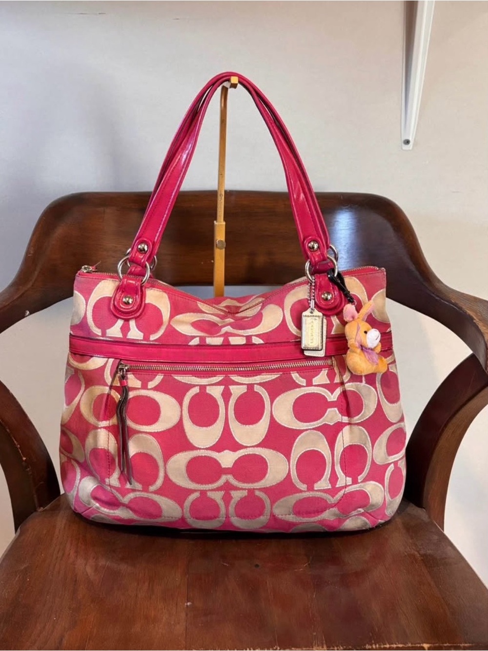 Coach Pink Signature Canvas Shoulder Tote with Leather Handles
